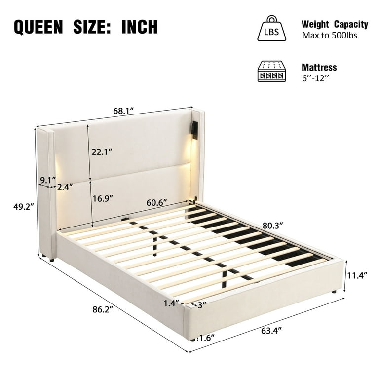 Paxton Modern Queen Upholstered Bed, Platform Bed with Wingback