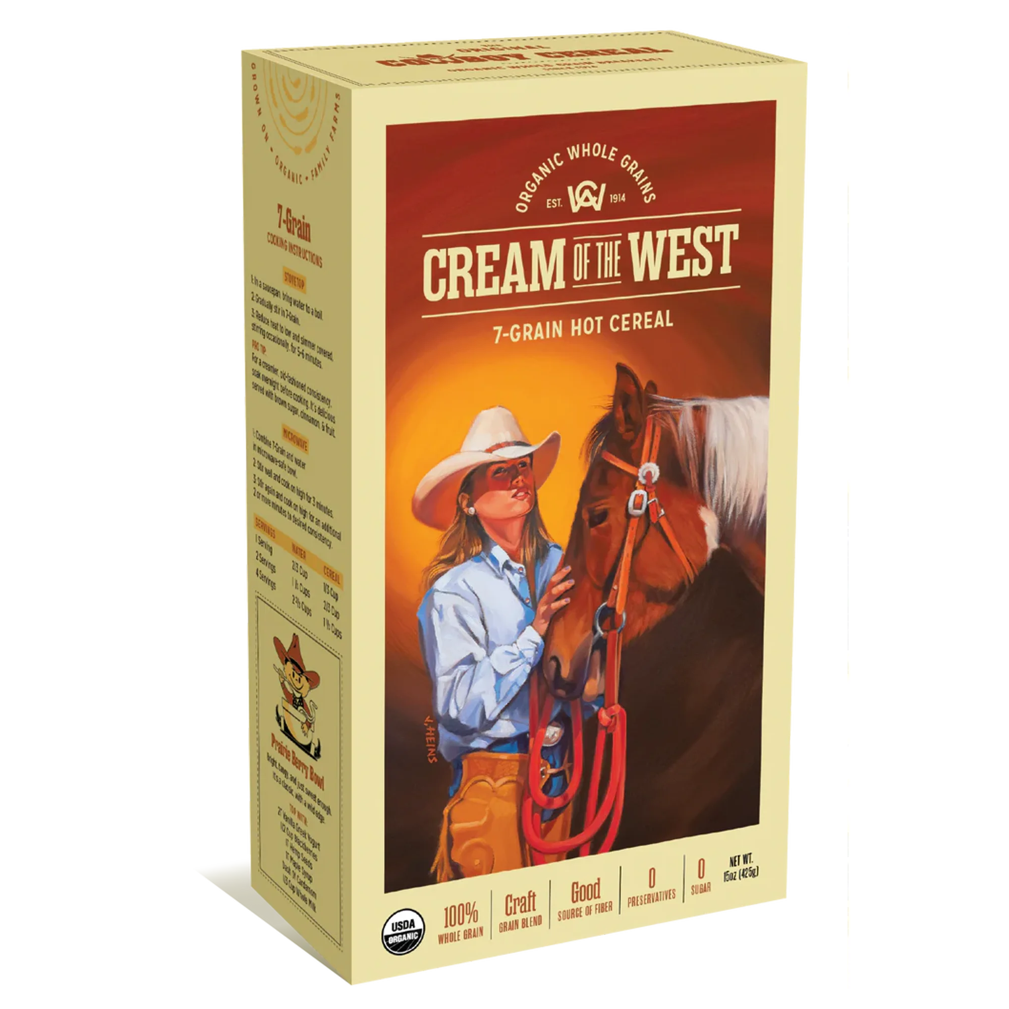 Cream of the West 100% Organic 7-Grain Hot Cereal Whole Grain USDA Organic Non-GMO High Fiber Protein 15 oz