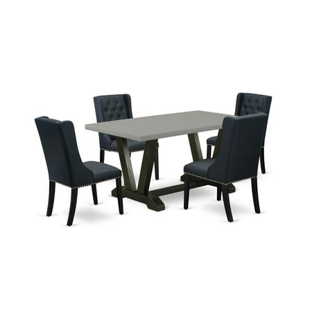 East West Furniture V696FO624-5 5 Piece Dining Room Set Consists of 4 Black Linen Fabric Padded Chair Button Tufted with Nailheads and Cement Dining Table – Wire Brush Black Finish East West Furniture V696FO624-5 5 Piece Dining Room Set Consists of 4 Black Linen Fabric Padded Chair Button Tufted with Nailheads and Cement Dining Table – Wire Brush Black Finish