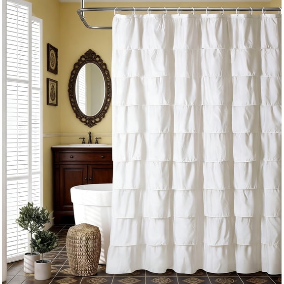 White Ruffle Shower Curtain Farmhouse Shower Curtain 72 X 72inch