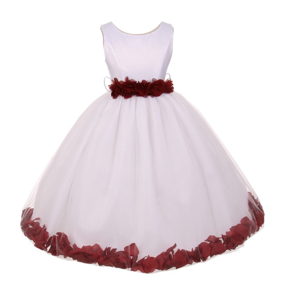 burgundy and white flower girl dress