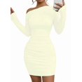 thumbnail image 3 of Women'S Off-The-Shoulder Long-Sleeved Ruffled Bodycon Cocktail Mini Dress Apricot M, 3 of 10