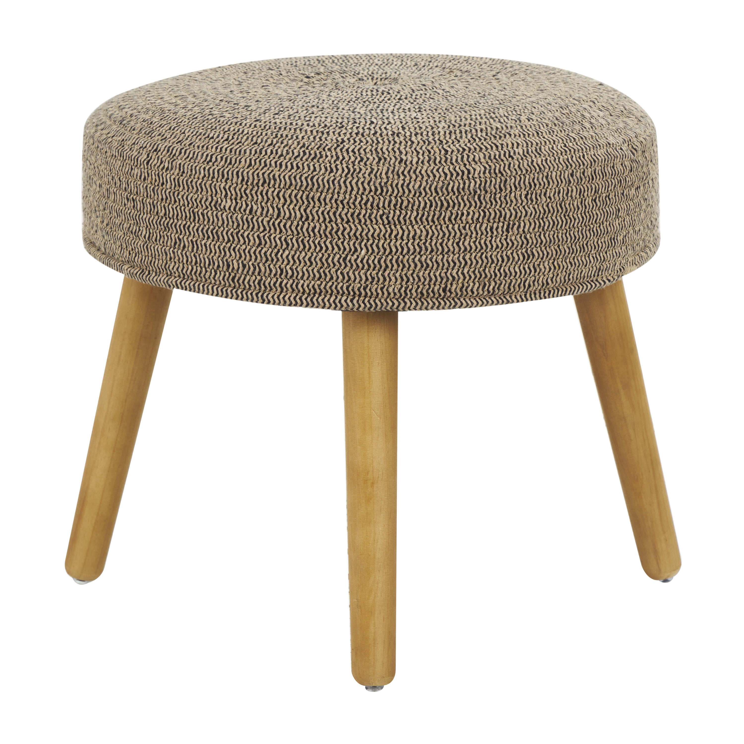 DecMode Polyester Chevron Textured Stool with Brown Wooden Legs, Brown