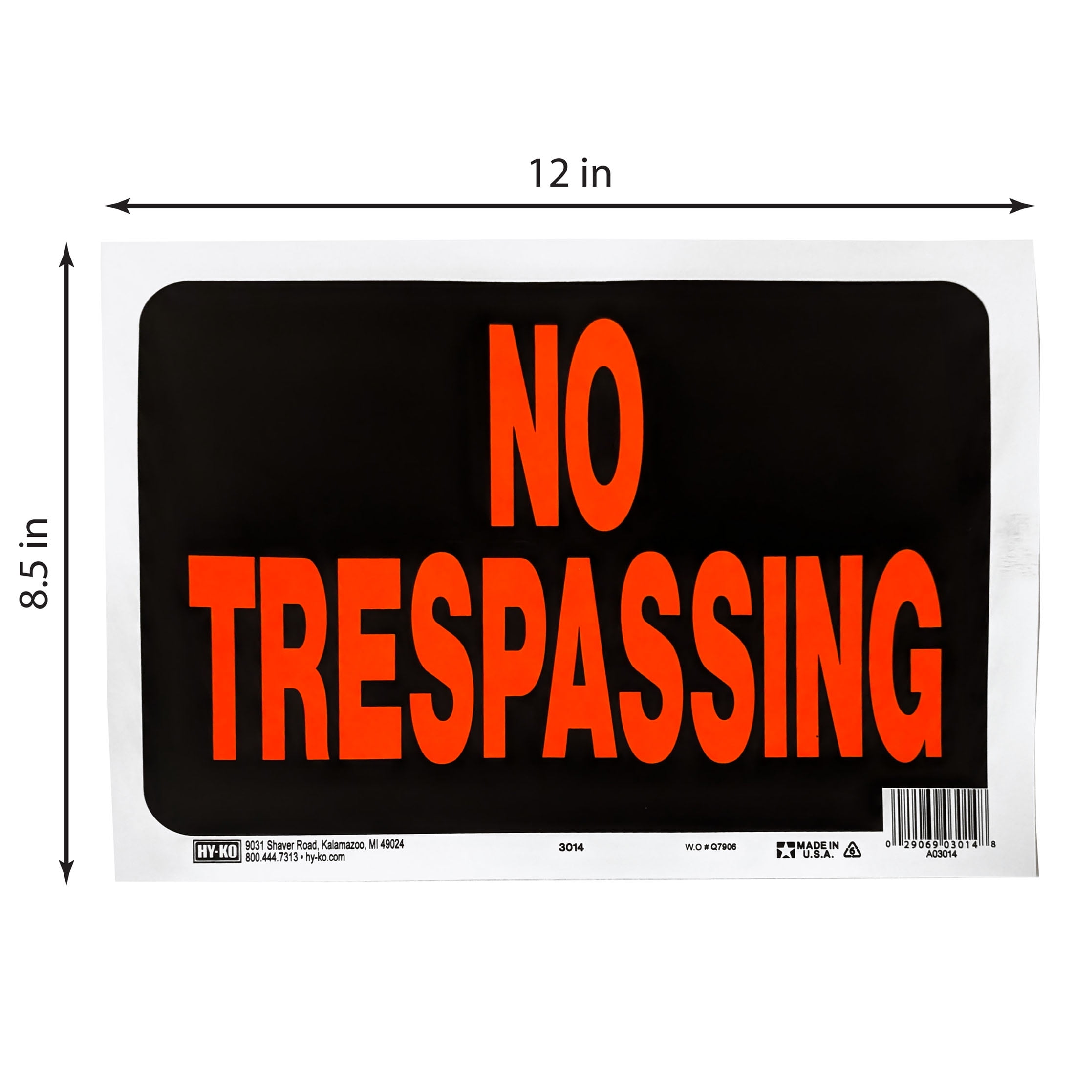 (5 pack) Hy-Ko 8.5 x 12 Plastic No Trespassing Property Sign, Bold Colors