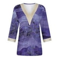 thumbnail image 5 of Dreluolixuan Womens Tunic Tops 3/4 Sleeve Tees V Neck Blouses Graphic Vintage Shirts Lace Trim Patchwork Pullover Casual Summer Vacation 2024 Fashion Trendy Clothing Purple 5XL, 5 of 5