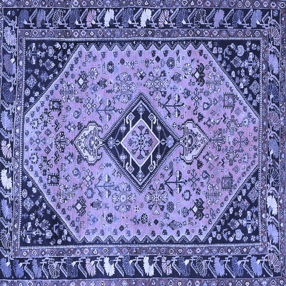 Ahgly Company Machine Washable Indoor Square Medallion Blue Traditional Area Rugs, 5' Square