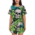 thumbnail image 1 of Balery Skull and Palm Leaves Conjunto de Pijama para Mujer con Estampado, Dos Piezas de Manga Corta y Shorts, Ropa de Dormir Suave con Cuello Redondo y Bolsillos-Medium, 1 of 6