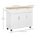 thumbnail image 2 of White Rolling Kitchen Island Cart with Drawers & Cabinets - 48" Kitchen Storage for Dining Room, Modern Design, Rubberwood Top, 2 of 7