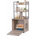 thumbnail image 2 of LINJH 50 Inch Cat Litter Box Enclosure with 2 Storage Shelves 2-in-1 Litter Box Furniture Hidden with Barn Door, Indoor Wooden Cat House, Greige, 2 of 7