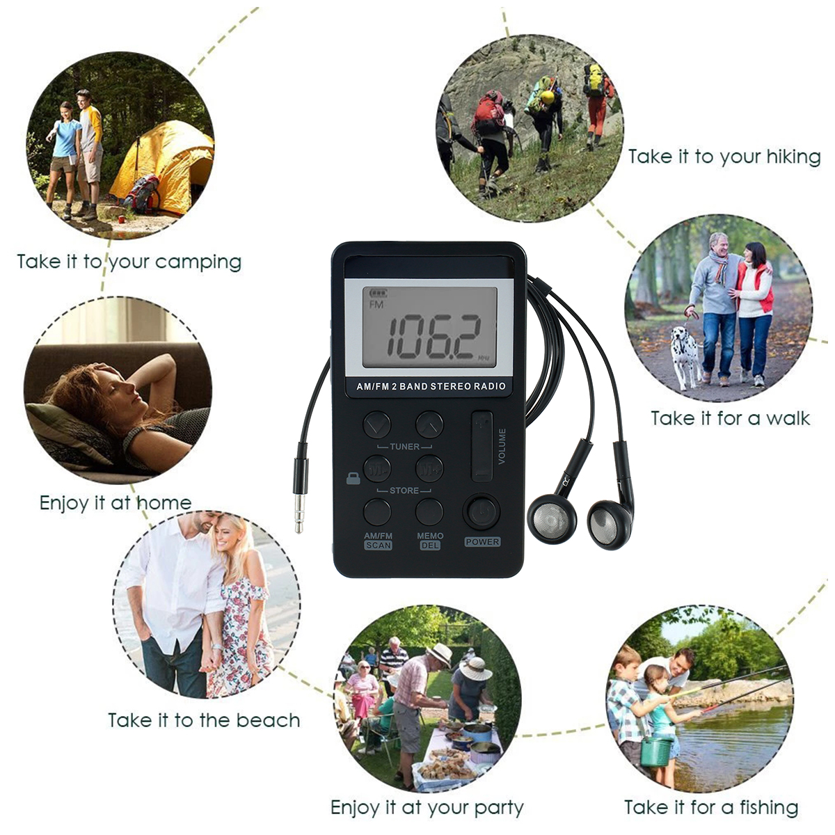 Portable AM/FM Radio, Black, Rechargeable Walkman Radio with LCD Display for Jogging - image 3 of 9