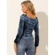 thumbnail image 5 of Blusa De Terciopelo De Color Sólido De Manga Larga Con Cuello Cuadrado Y Traje Navideño Para Mujer Azul polvoriento L, 5 of 6