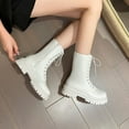 thumbnail image 6 of Bnwani Low Heel Boots for Women Fall Winter Toe Zipper Thick Chunky Mid-Calf Ankle Versatile Comfortable Casual Solid Boot White Size 7.5, 6 of 8