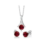 2.40 Ct Round Created Ruby 925 Silver Pendant and Earrings Set 18" Chain