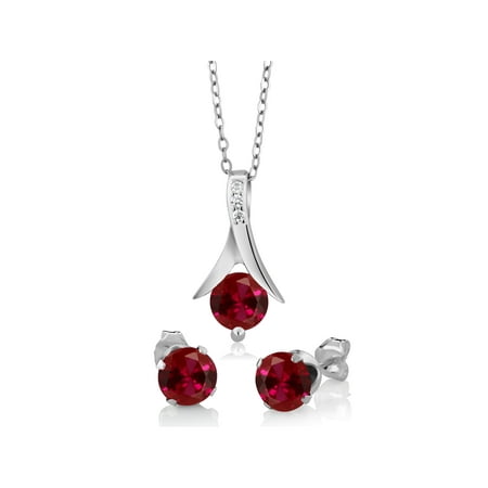 - 2.40 Ct Round Created Ruby 925 Silver Pendant and Earrings Set 18