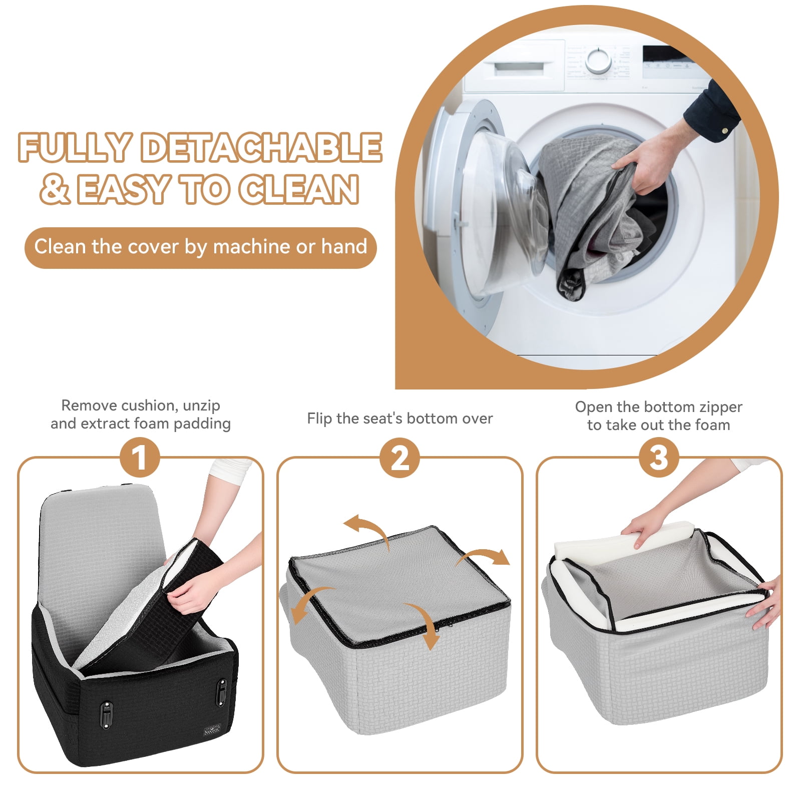 PETSFIT Dog Booster Car Seat for Small/Medium Dogs Up to 35 lbs – Patented Safety System, 6" Memory Foam Pet Booster Car Seat, Fully Detachable and Washable,2 Storage Pockets (Black & Grey)