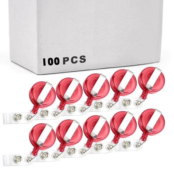 Officeship 100 Pcs Translucent Red Badge Holder Reels With Back Splint