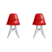 Mid-Century Modern Eiffel Style Dining Chair with Metal Legs - Red (Set of Two)