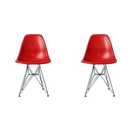 Mid-Century Modern Eiffel Style Dining Chair with Metal Legs - Red (Set of Two)