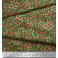 thumbnail image 3 of Soimoi Green Silk Fabric Red Berries Fruits Decor Fabric Printed Yard 42 Inch Wide, 3 of 3