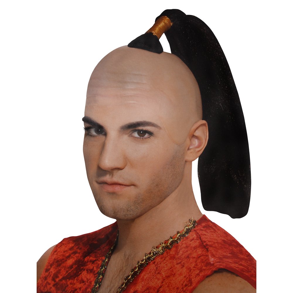 Mens Bald Wig With Ponytail Top Knot Halloween Cosplay Anime Costume