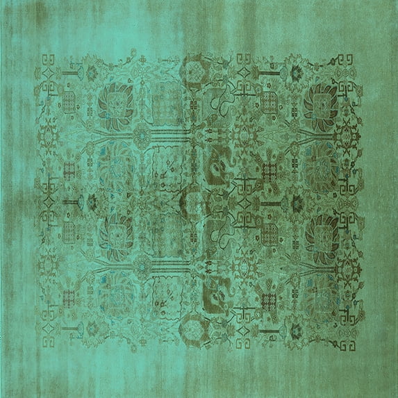 Ahgly Company Machine Washable Indoor Square Oriental Turquoise Blue Industrial Area Rugs, 5' Square