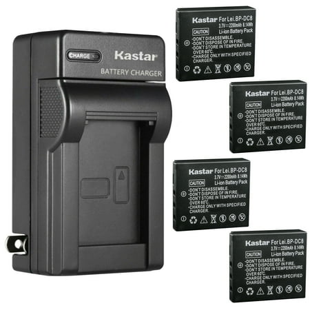 Kastar 4-Pack Battery and AC Wall Charger Replacement for Leica 18706 EA-DC-8 BP-DC8 BPDC8 BP-DC8E BPDC8E Battery Leica MINI-M Leica X Vario Leica X1 Leica X2 Leica X-U (Typ 113) Cameras