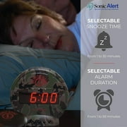 Sonic Bomb Dual Extra Loud Alarm Clock with Bed Shaker, Green Camo | Sonic Alert Vibrating, Heavy Sleepers, Battery Backup | Wake with a Shake