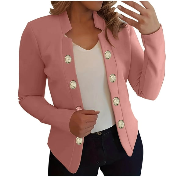 LMKIHUSA Womens Cardigan Blazer Long Sleeve Notch Collar Blazer Open Front Office Work Jackets Plain Lightweight Button Down 2025 Outerwear Pink,XXL