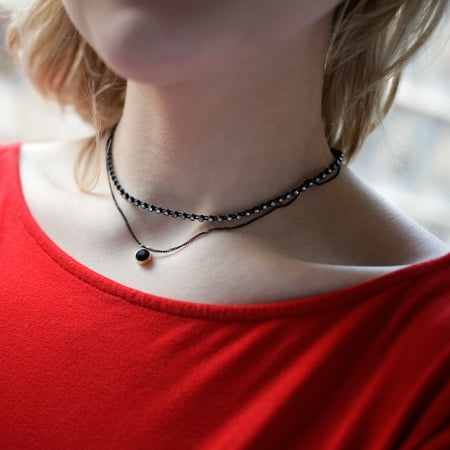 Extension Double Strand Necklace - Black Rhodium Plated & Cubic Zirconia Double Strand Choker Necklace