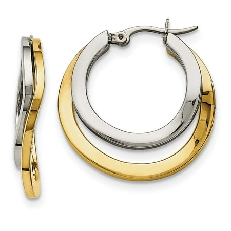 Tribe Silver 30mm - Roy Rose Jewelry CHISEL Stainless Steel Polished Yellow IP-plated 30mm Hoop Earrings