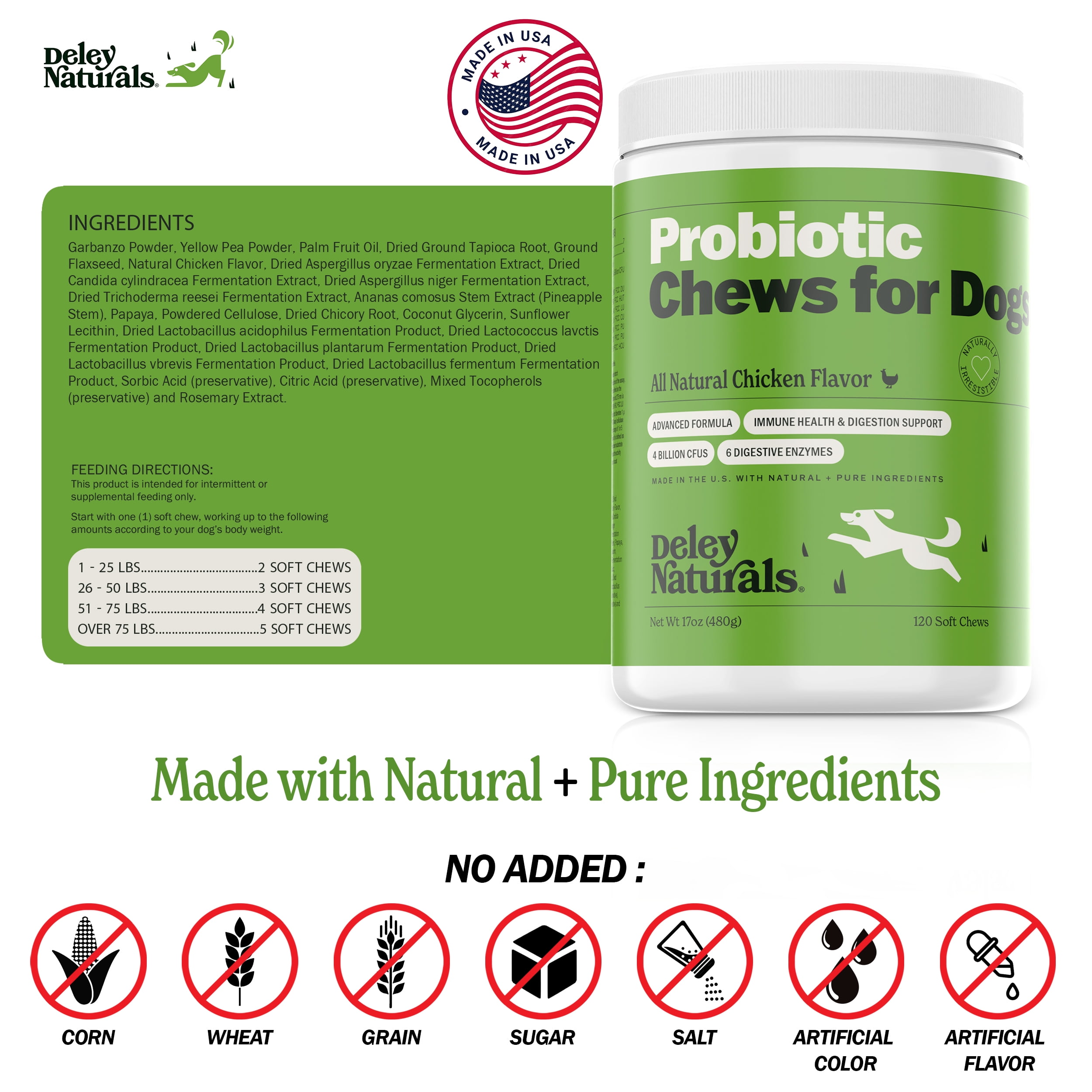Deley Naturals Probiotics for Dogs - Dog Probiotic Chews for Good Digestion
