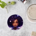 thumbnail image 4 of BaHomeck Drink Coasters Set of 4 with Holder Black girl stands in front of the purple sky and twinkling stars Water Absorbent Ceramic Coasters Tabletop Protection,Suitable for Various Cup ,Home Decor, 4 of 4