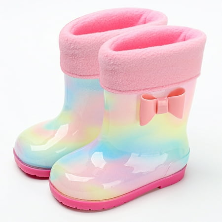 

Toddlers Kids Rain Boots Waterproof Rainbow Bowknot Rain Shoes For Winter