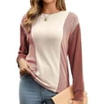 thumbnail image 3 of Sudadera Informal de Punto con Cuello Redondo y Bloques de Color para Mujer, de Larga, Holgada y para Otoño Rojo L, 3 of 7