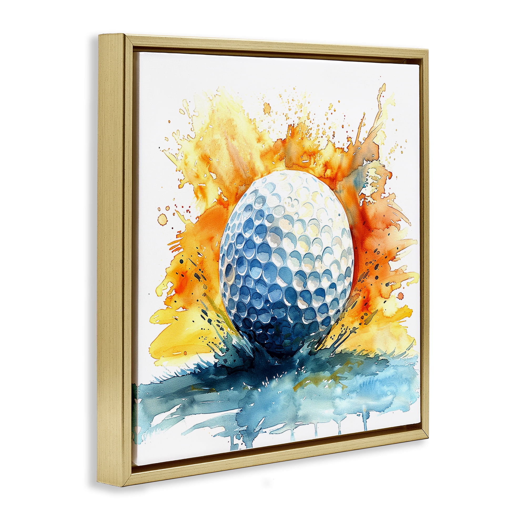 Stupell Industries Golf Splash Watercolor Burst Gold Framed Floater Canvas Wall Art, design by LSR Design Studio