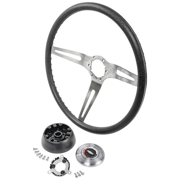 JEGS 3-Spoke Comfort Grip Steering Wheel Kit Fits Select 1969-1972 Chevrolet Cars [Black Grip]