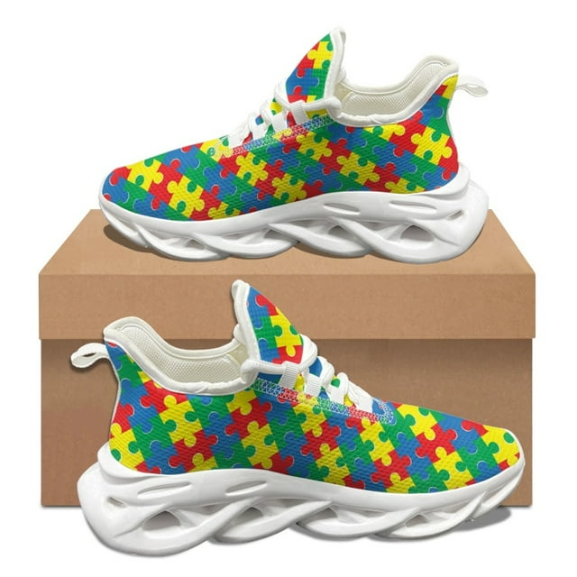 Autism Awareness Pattern Woman Wear-Resistant Lightweight Mesh Shoes Brand Design Comfortable Sneakers Round Toe Tenis Masculino