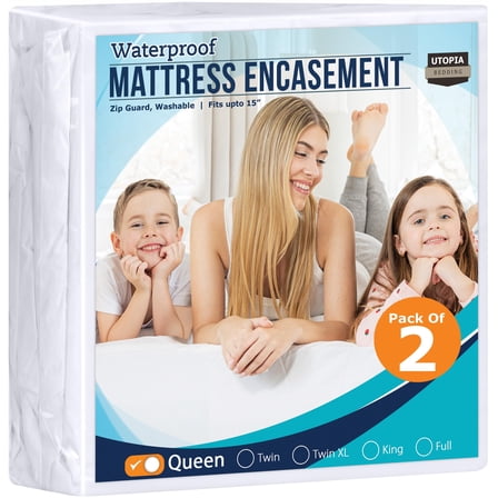 Utopia Bedding Zippered Mattress Encasement Queen (Pack of 2) - 100% Waterproof and Bed Bug Proof Mattress Protector - Absorbent, Six-Sided Mattress Cover
