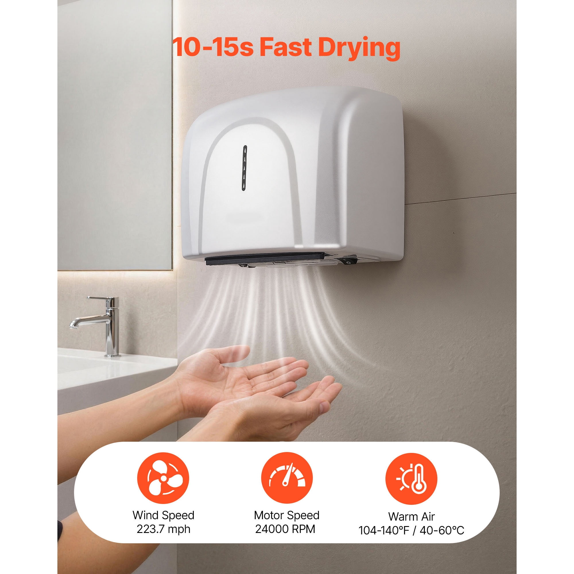 KFFKFF 1300W Automatic Hand Dryer, High-Speed Air Dryer with HEPA Filter, Quick Drying, Durable ABS Build, AC110-120V Wall-Mounted for Bathrooms, Guest Rooms, and Home Use