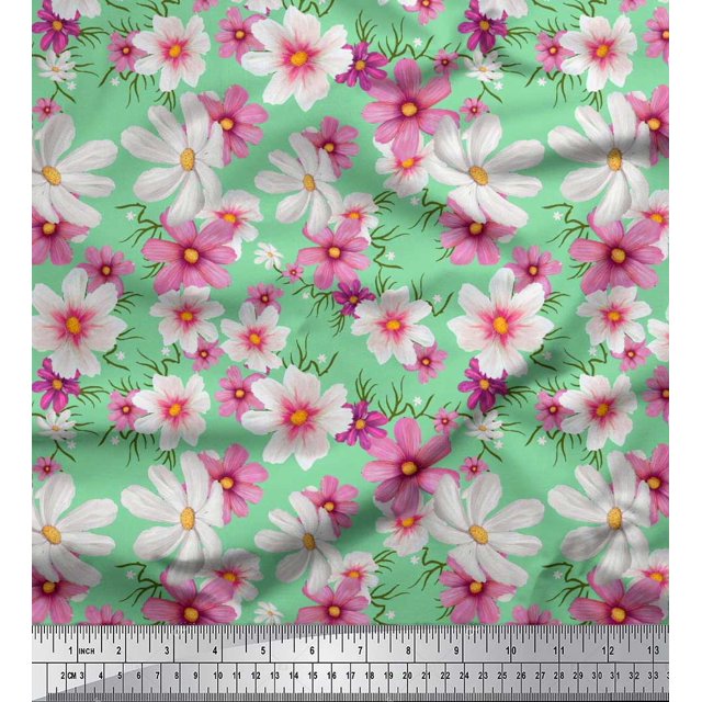Soimoi Modal Satin Fabric Cosmos Floral Decor Fabric Printed Yard 42 Inch Wide