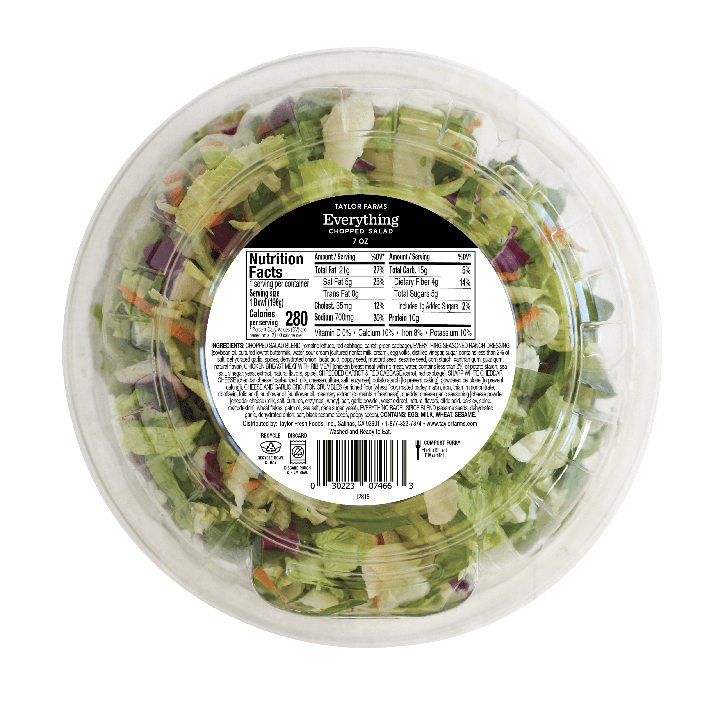 Taylor Farms Everything Bagel Chopped Salad Bowl, 7 oz (Fresh)