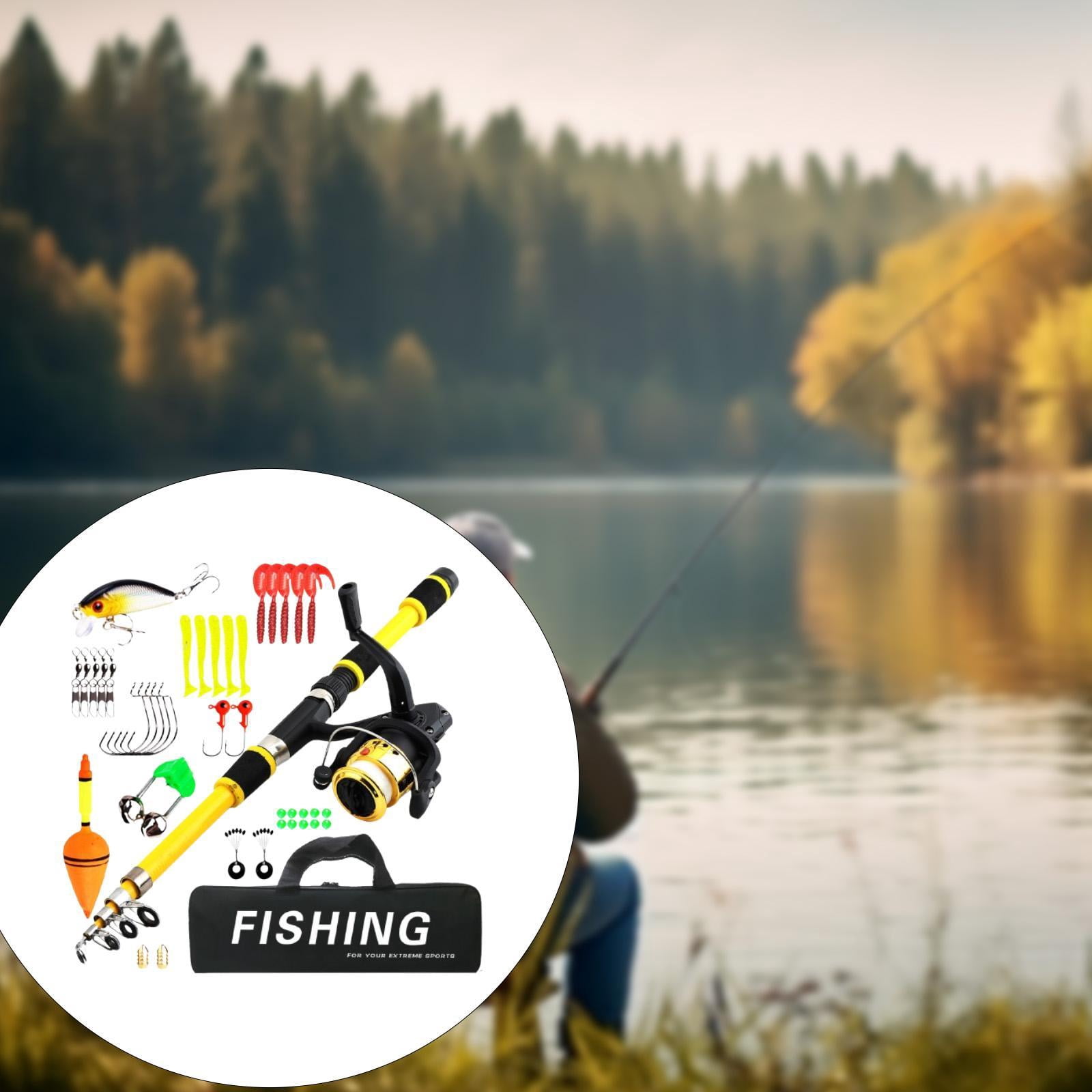 colaxi Kids Fishing Pole Fishing Accessories Travel Telescopic Fishing Rod and Reel Yellow