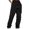 thumbnail image 1 of Pantalones Prolriy para mujer, con cordón ajustable, cintura elástica y bolsillos, color negro, talla XXL, 1 of 3