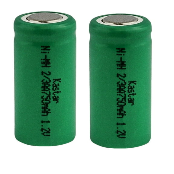 Kastar 2-Pack 2/3AA 1.2V 750mAh Ni-MH Battery, Flat Top, Replacement for Solar Light, DIY Power Packs, High Power Static Applications, Electric Mopeds, Meters, RC devices, Electric Tools and More