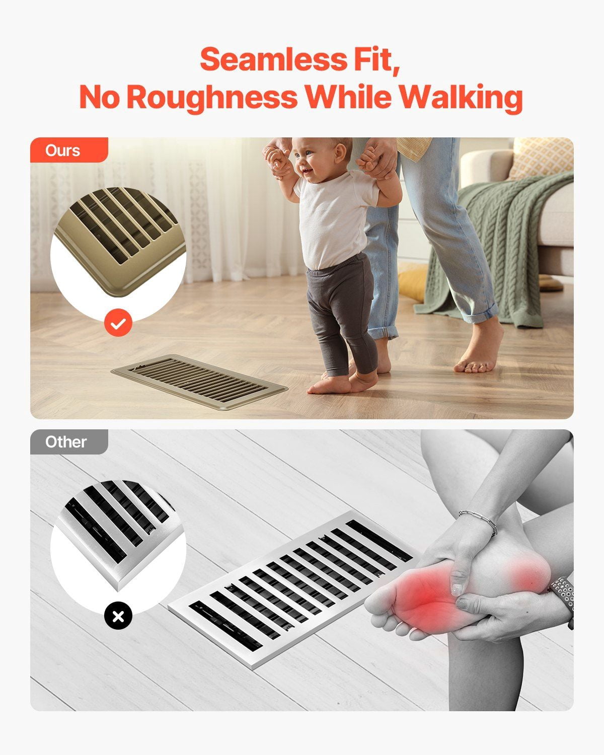 6-Pack 4x10 Inch Brown Floor Registers, Heavy Duty Iron HVAC Air Vent Covers for Home Heating & Cooling