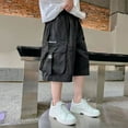 thumbnail image 4 of ZACPNCV Boy's Baggy Cargo Shorts Straight Leg Cool Shorts Flap Pocket Letter Patched Short Black 5-6 Years, 4 of 7