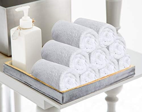12 Pack Cotton Washcloths Set, 100% Ring Spun Cotton, Premium Flannel Face Cloths, Highly Absorbent and Soft Feel Fingertip Towels, Grey, White