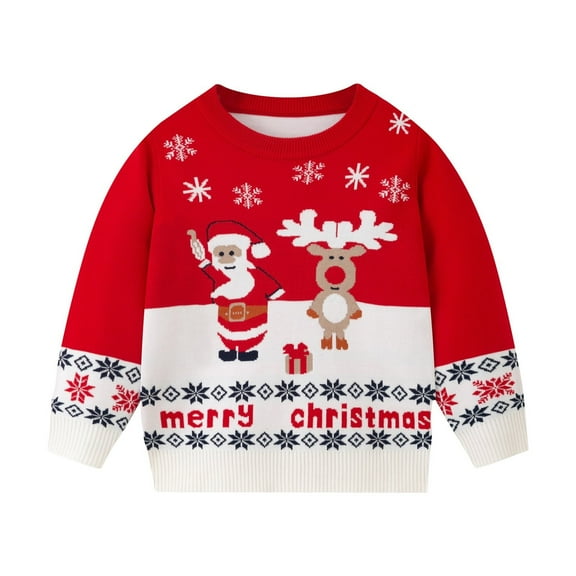 YunPes Girls Christmas Knitted Sweaters Long Sleeve Crewneck Knit Tops Kids Cute Pullover Knitwear Comfy Winter Sweaters for Boys