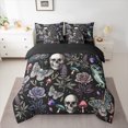 thumbnail image 2 of Homewish Gothic Boho Skeleton Bedding Comforter Set 7-Piece for Teens, Hippie Butterfly Moth King Bedding Sets, Romantic Rose Floral Reversible Bed Sheets, Lightweight Room Decor, 2 of 7