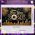thumbnail image 2 of Golden Style Happy New Year Banner Fireworks Design 2026 Banner Clock City Silhouette Festive Banner for New Year Party Family Gathering Corporate Celebration, 2 of 9
